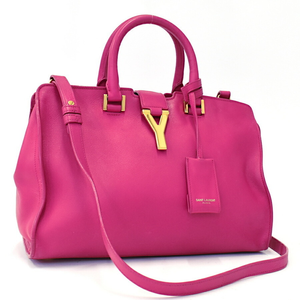 Saint Laurent Cabas Y Line Handbag Shoulder Bag Pink Leather PARIS